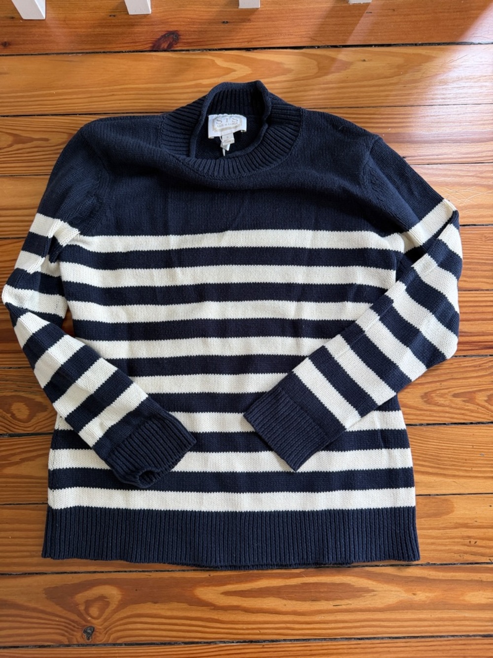 Sail to sable Striped Navy and Cream rollneck Sweater small